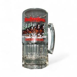 1989 BUDWEISER BEER MUG CLEAR GLASS 32 OZ CLYDESDALE COLLECTOR STEIN QUART SIZE